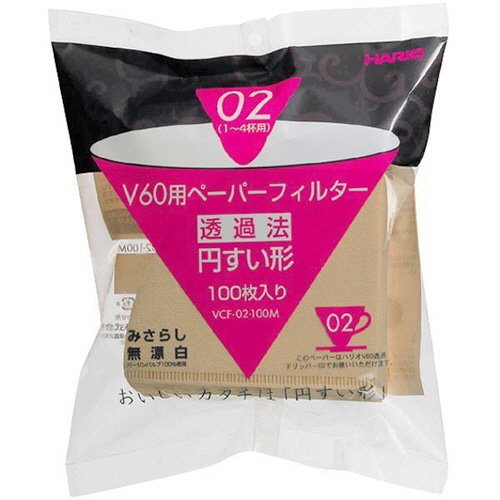 ハリオグラス　V60用ペーパーフィルターみさらし02　1～4杯用　VCF-02-100M　1パック（100枚）（ご注文単位1パック）【直送品】