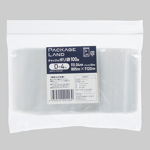 ショーエイコーポレーション　チャック付ポリ袋　ヨコ85×タテ120×厚み0.04mm　D-4TH　1パック（100枚）（ご注文単位1パック）【直送品】