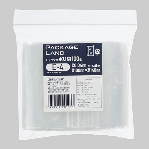 ショーエイコーポレーション　チャック付ポリ袋　ヨコ100×タテ140×厚み0.04mm　E-4TH　1パック（100枚）（ご注文単位1パック）【直送品】