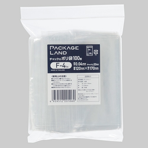ショーエイコーポレーション　チャック付ポリ袋　ヨコ120×タテ170×厚み0.04mm　F-4TH　1パック（100枚）（ご注文単位1パック）【直送品】