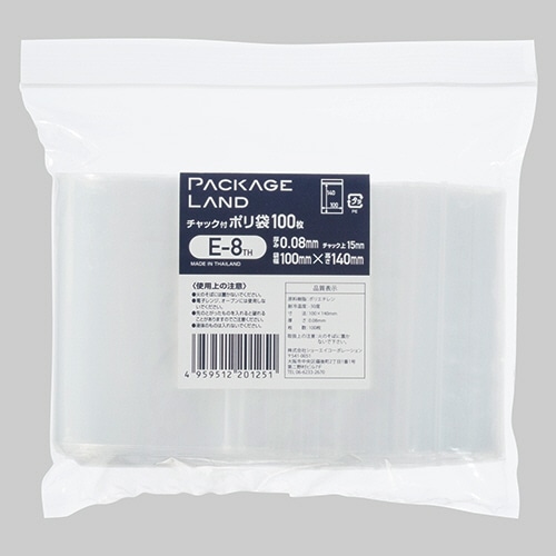 ショーエイコーポレーション　チャック付ポリ袋　ヨコ100×タテ140×厚み0.08mm　E-8TH　1パック（100枚）（ご注文単位1パック）【直送品】