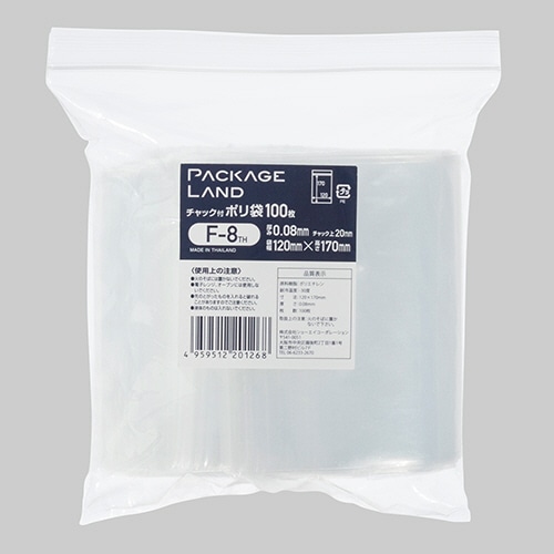 ショーエイコーポレーション　チャック付ポリ袋　ヨコ120×タテ170×厚み0.08mm　F-8TH　1パック（100枚）（ご注文単位1パック）【直送品】