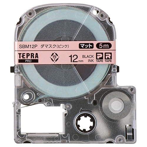 キングジム　テプラ　PRO　テープカートリッジ　マットラベル　模様　12mm　ダマスク（ピンク）／黒文字　SBM12P　1個（ご注文単位1個）【直送品】