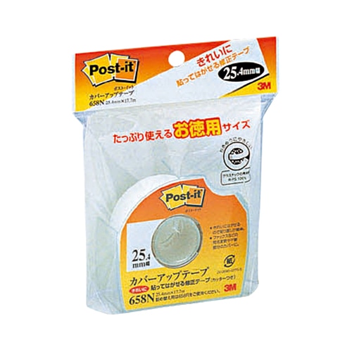 3M　カバーアップテープ　カッター付　25.4mm幅×17.7m　白　658N　1個（ご注文単位1個）【直送品】
