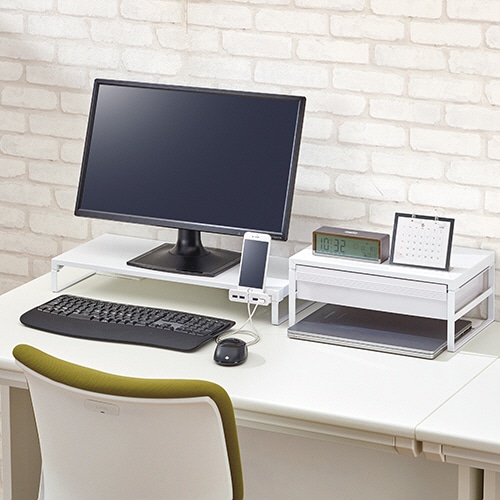 リヒトラブ 机上台 USBハブ付 幅590mm 黒 A-7334-24 1台(ご注文単位1台)【直送品】