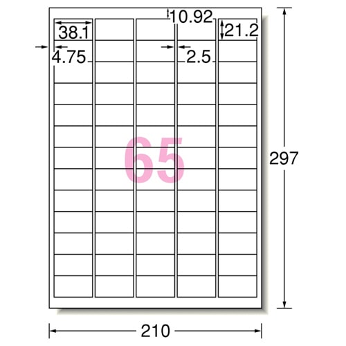エーワン　ラベルシール［プリンタ兼用］　下地がかくせる修正タイプ　マット紙・ホワイト　A4　65面　38.1×21.2mm　四辺余白付　31569　1冊（12シート）（ご注文単位1冊）【直送品】