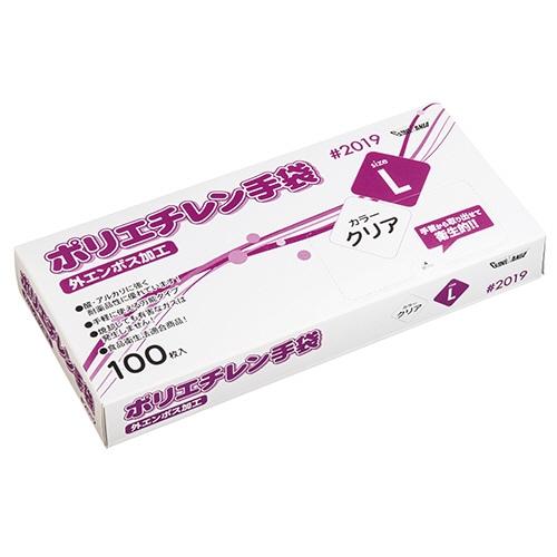 川西工業　ポリエチレン手袋　#2019　外エンボス　クリア　L　1箱（100枚）（ご注文単位1箱）【直送品】
