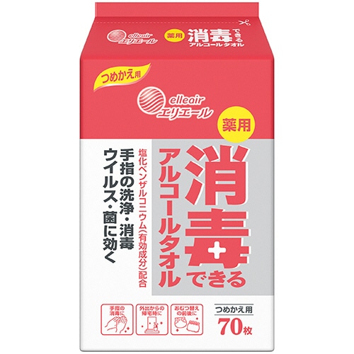 大王製紙　エリエール　薬用　消毒できるアルコールタオル　つめかえ用　1パック（70枚）（ご注文単位1パック）【直送品】