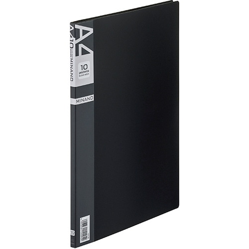 ライオン事務器　クリアーブック　MINANO（ミナノ）　A4タテ　10ポケット　背幅8mm　ブラック　CR-10M　1冊（ご注文単位1冊）【直送品】