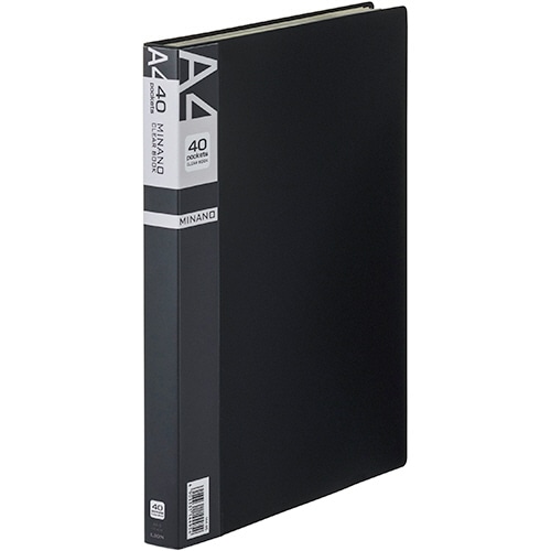 ライオン事務器　クリアーブック　MINANO（ミナノ）　A4タテ　40ポケット　背幅26mm　ブラック　CR-40M　1冊（ご注文単位1冊）【直送品】