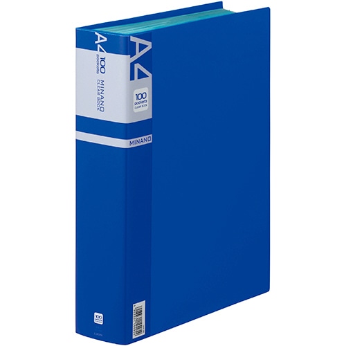 ライオン事務器　クリアーブック　MINANO（ミナノ）　A4タテ　100ポケット　背幅62mm　ブルー　CR-100M　1冊（ご注文単位1冊）【直送品】