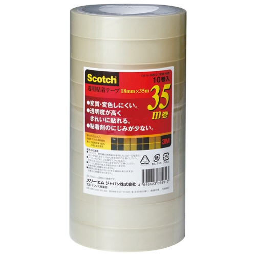 3M　スコッチ　透明粘着テープ　18mm×35m　500-3-1835-10P　1パック（10巻）（ご注文単位1パック）【直送品】