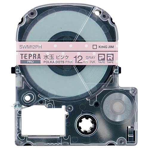 キングジム　テプラ　PRO　テープカートリッジ　模様ラベル　12mm　水玉ピンク／グレー文字　SWM12PH　1個（ご注文単位1個）【直送品】