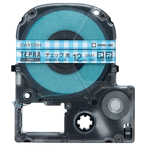 キングジム テプラ PRO テープカートリッジ 模様ラベル 12mm チェック青/グレー文字 SWX12BH 1個(ご注文単位1個)【直送品】