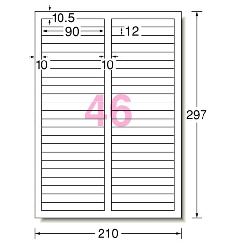 エーワン　ラベルシール［プリンタ兼用］　下地がかくせる修正タイプ　マット紙・ホワイト　A4　46面　90×12mm　四辺余白付　31575　1冊（12シート）（ご注文単位1冊）【直送品】