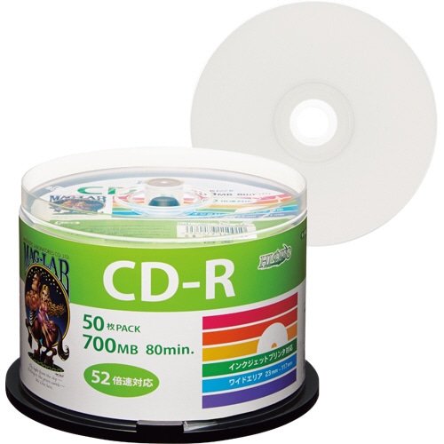 ハイディスク　データ用CD-R　700MB　52倍速　ホワイトワイドプリンタブル　スピンドルケース　HDCR80GP50　1パック（50枚）（ご注文単位1パック）【直送品】
