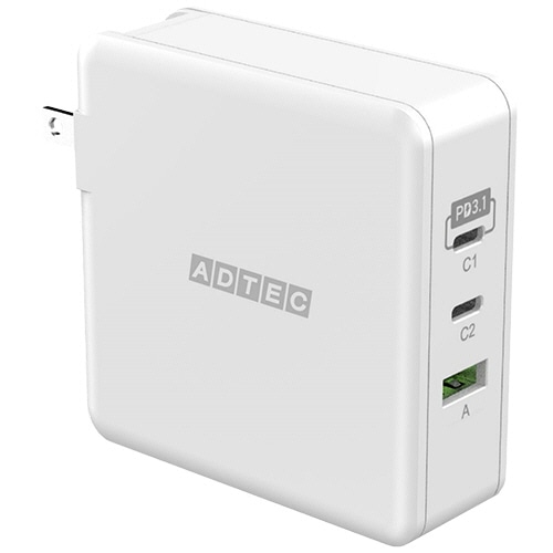 アドテック　PowerDelivery対応　AC充電器　140W　ホワイト　Type-C×2／Type-A×1　APD-V140AC2-WH　1個（ご注文単位1個）【直送品】