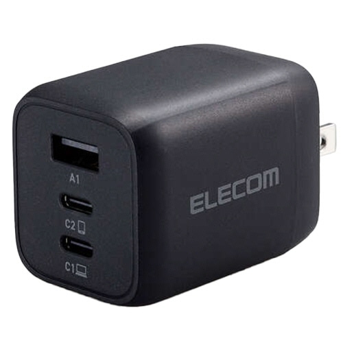 エレコム　USB　PowerDelivery　65W　キューブAC充電器（C×2＋A×1）　ブラック　ACDC-PD4465BK　1個（ご注文単位1個）【直送品】
