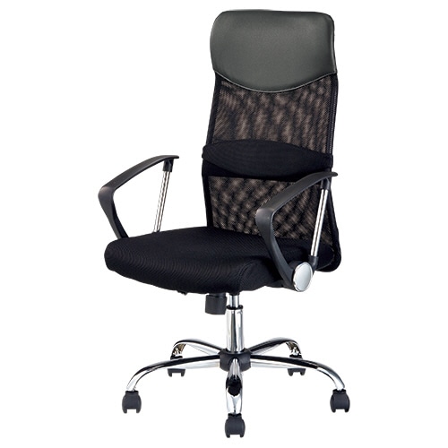 不二貿易　メッシュバックチェアー　チェイサー　ハイバック　肘付　ブラック　93045　1脚（ご注文単位1脚）【直送品】