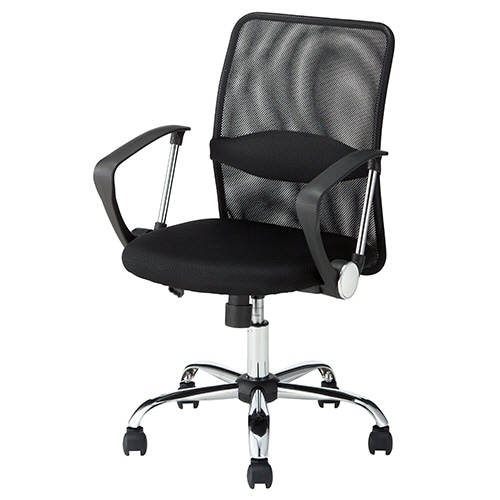不二貿易　メッシュバックチェアー　チェイサー　ローバック　肘付　ブラック　90051　1脚（ご注文単位1脚）【直送品】
