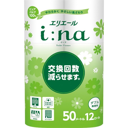 大王製紙　エリエール　i：na（イーナ）トイレットティシュー　ダブル　芯あり　50m　無香料　1パック（12ロール）（ご注文単位1パック）【直送品】