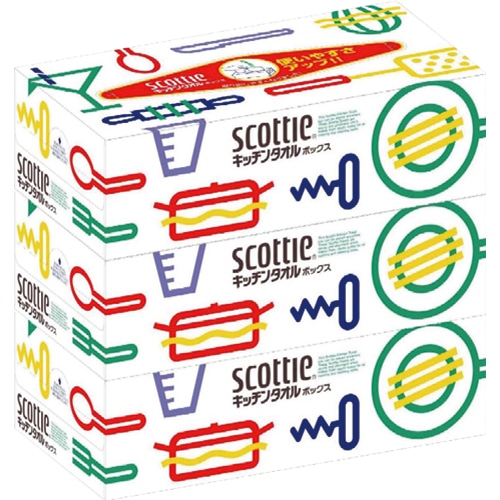 日本製紙クレシア スコッティ キッチンタオルボックス 150枚(75組) 1パック(3箱)(ご注文単位1パック)【直送品】