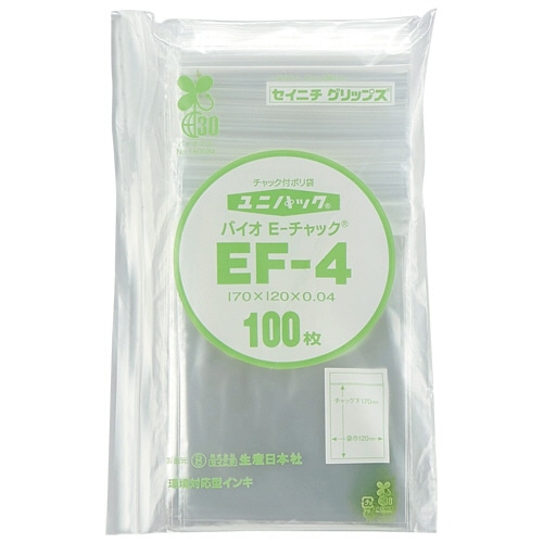 セイニチ　ユニパック　バイオ　チャック付　ヨコ120×タテ170×厚み0.04mm　EF-4　1パック（100枚）（ご注文単位1パック）【直送品】