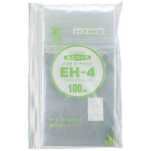 セイニチ　ユニパック　バイオ　チャック付　ヨコ170×タテ240×厚み0.04mm　EH-4　1パック（100枚）（ご注文単位1パック）【直送品】