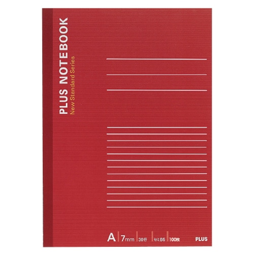 プラス　ノートブック　セミB5　A罫7mm　30行　100枚　レッド　NO-010AS　1冊（ご注文単位1冊）【直送品】