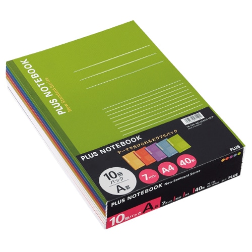 プラス　ノートブック（カラーアソートパックノート）　A4　A罫7mm　35行　40枚　5色　NO-204AS-10CP　1パック（10冊：各色2冊）（ご注文単位1パック）【直送品】