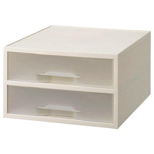 岩崎工業　PP製引き出しケース　A4タテ　浅型2段　ホワイト・クリア　ST6101CW　1台（ご注文単位1台）【直送品】