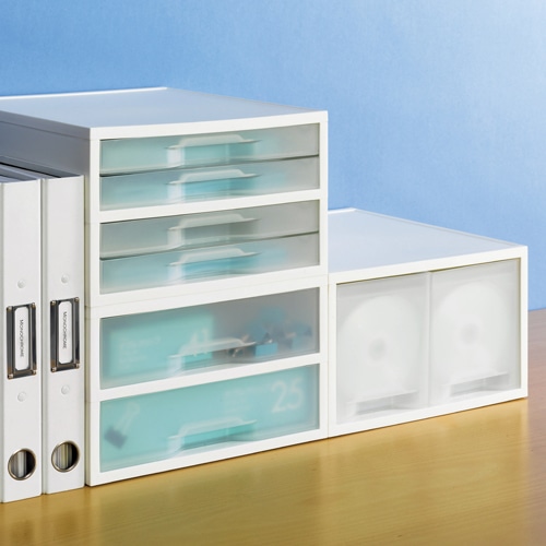 岩崎工業 PP製引き出しケース A4タテ 浅型2段 ホワイト・クリア ST6101CW 1台(ご注文単位1台)【直送品】