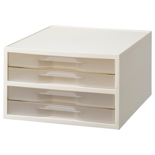 岩崎工業　PP製引き出しケース　A4タテ　薄型4段　ホワイト・クリア　ST6102CW　1台（ご注文単位1台）【直送品】