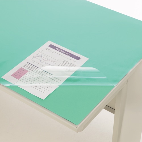 ライオン事務器　デスクマット　PVC製　光沢仕上　ダブル（グリーンマット付）　1050×720×0.8mm　No.5-PE　1枚（ご注文単位1枚）【直送品】