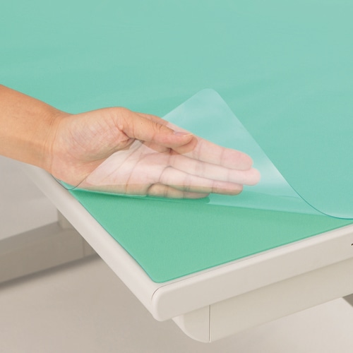 ライオン事務器　デスクマット　PVC製　光沢仕上　ダブル（グリーンマット付）　600×450×0.8mm　M-PE　1枚（ご注文単位1枚）【直送品】