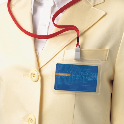 ライオン事務器 つりさげ名札 ヨコ型 ソフトタイプ 平ひも レッド N73ER-10P 1パック(10個)(ご注文単位1パック)【直送品】