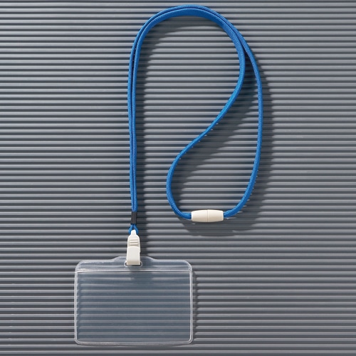 ライオン事務器　つりさげ名札　ヨコ型　ソフトタイプ　平ひも　ブルー　N73ER-10P　1パック（10個）（ご注文単位1パック）【直送品】