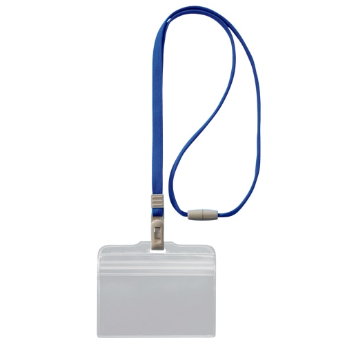 ライオン事務器　つりさげチャック式名札　ヨコ型　ソフトタイプ　平ひも　グレー　N-77CR　1個（ご注文単位1個）【直送品】