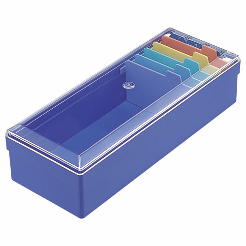ライオン事務器　名刺整理箱　W102×D260×H70mm　800枚収容　青　No.100　1個（ご注文単位1個）【直送品】