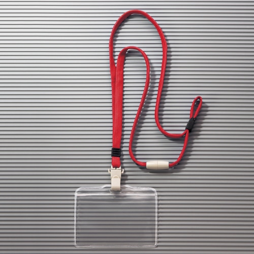 ライオン事務器　つりさげ名札　ヨコ型　ソフトタイプ　平ひも　レッド　N-73MR　1個（ご注文単位1個）【直送品】