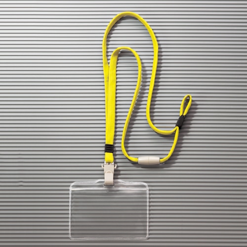 ライオン事務器　つりさげ名札　ヨコ型　ソフトタイプ　平ひも　イエロー　N-73MR　1個（ご注文単位1個）【直送品】