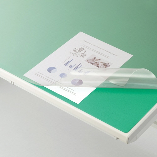 ライオン事務器　バイオマスデスクマット　バイオマス配合再生塩ビPBKタイプ　ダブル（グリーンマット付）　600×450×1.2mm　M-PBK　1枚（ご注文単位1枚）【直送品】