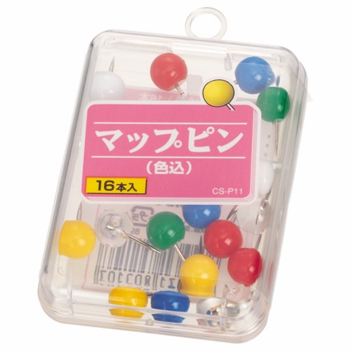ライオン事務器　マップピン　針長さ10mm　色込　CS-P11　1箱（16本）（ご注文単位1箱）【直送品】