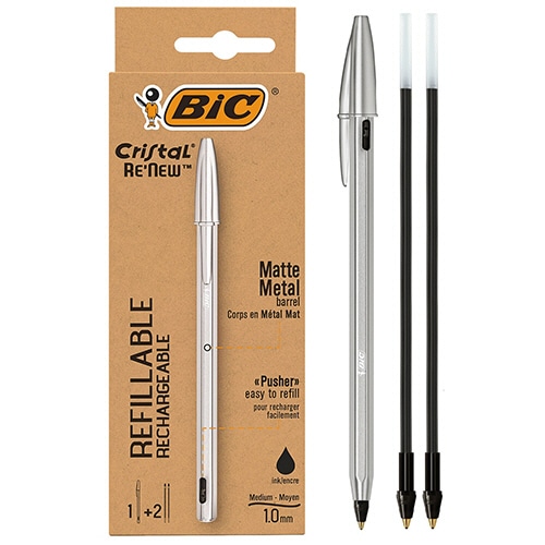 BIC　油性ボールペン　クリスタル　ReNew　1.0mm　黒　（1本＋替芯2本入）　CRBLK-3P　1箱（ご注文単位1箱）【直送品】