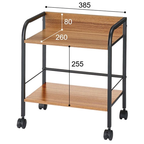 YAMAZEN キャスター付リビングラック 2段 オーク/ブラック YZCR-2(OAK/BK) 1台(ご注文単位1台)【直送品】
