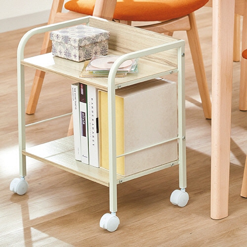 YAMAZEN キャスター付リビングラック 2段 ナチュラルメイプル/アイボリー YZCR-2(NM/IV) 1台(ご注文単位1台)【直送品】