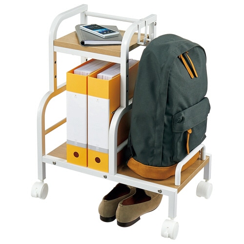 YAMAZEN デスク下ワゴン バッグ・靴収納付 幅500mm ホワイト/アイボリー MUDB-50(WH/IV) 1台(ご注文単位1台)【直送品】