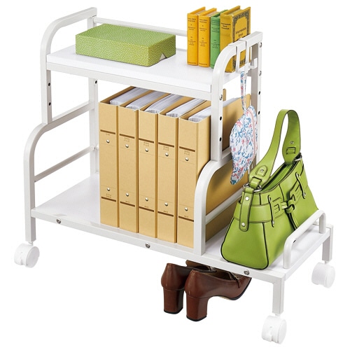 YAMAZEN デスク下ワゴン バッグ・靴収納付 幅700mm ホワイト/アイボリー MUDB-70(WH/IV) 1台(ご注文単位1台)【直送品】