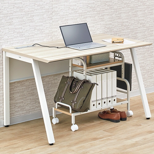 YAMAZEN デスク下ワゴン バッグ・靴収納付 幅700mm ホワイト/アイボリー MUDB-70(WH/IV) 1台(ご注文単位1台)【直送品】