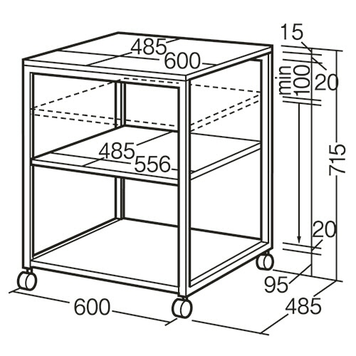 シンプルデスクワゴンN 3段 幅600×奥行485×高さ715mm ホワイト 1台(ご注文単位1台)【直送品】